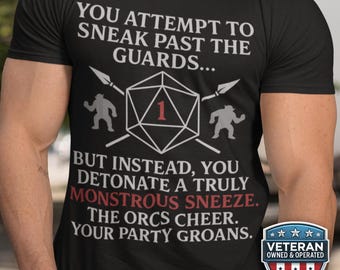 Funny Orc DnD Shirt, Humorous Crit Fail Dungeons and Dragons Tee, DM D20 TTRPG Gift