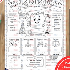 US Constitution Coloring Page Kinder-2nd grade I Printable Historical Art for Kids