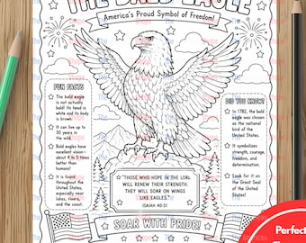 Bald Eagle Coloring Page 3rd- 5th grade I Printable Historical Art for Kids