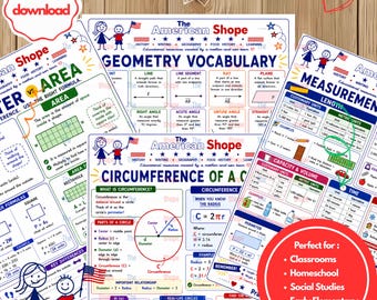 Mathe-Referenzblätter-Paket (PDF) | Druckbare Lernhilfen zu Geometrie, Messen, Flächeninhalt und Umfang, für den Unterricht in Schule und Homeschooling, Klassen 3-5