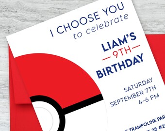 Pokémon Birthday Invitation with Pokéball : Printable DIGITAL DESIGN