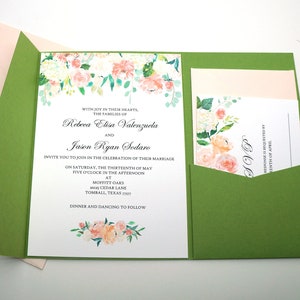 Spring Blossoms Garden Wedding Pocketfold Invitation with RSVP PRINTED