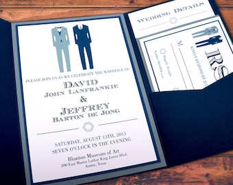 Two Suits Formal Pocket Fold Wedding Invitations PRINTED