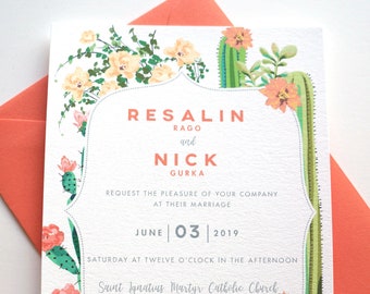 Cactus in Bloom Desert Wedding Invitation