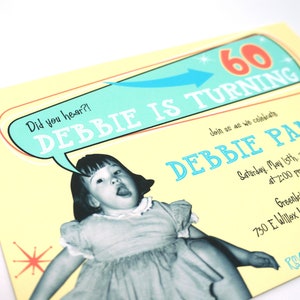 Retro Photo Birthday Invitation with Personal Photo and Retro Design for 40th, 50th, 60th, 70th Birthday Party image 1