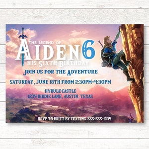 Zelda Breath of the Wild Birthday Invitation : Kid Birthday Printable Digital Design