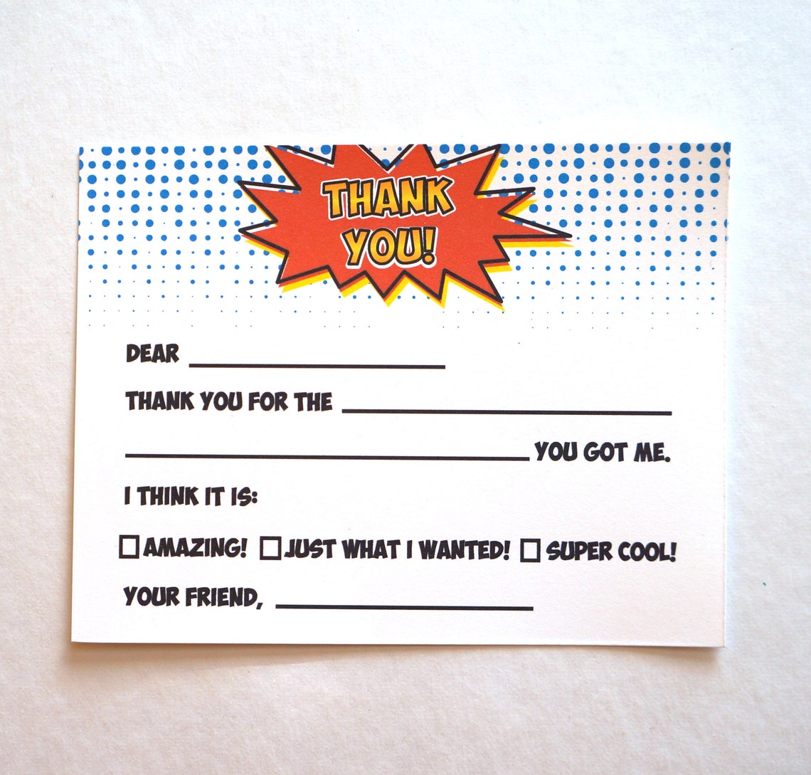Printable Fill in the Blank Thank You Note for Kids | Etsy