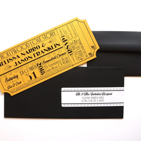 Old Hollywood, Art Deco, Gold Movie Ticket Invitation SAMPLE