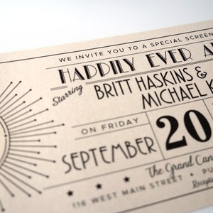 Vintage Art Deco Starburst, Old Hollywood Movie Ticket Wedding Invitation DIGITAL DESIGN image 2