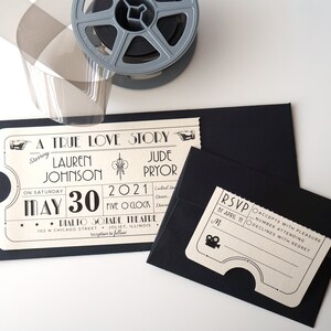 Vintage Style Art Deco Movie Theater Ticket Wedding Invitation - DIGITAL DESIGN