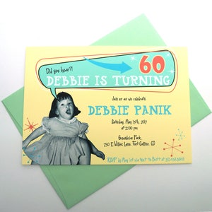 Retro Photo Birthday Invitation with Personal Photo and Retro Design for 40th, 50th, 60th, 70th Birthday Party image 3