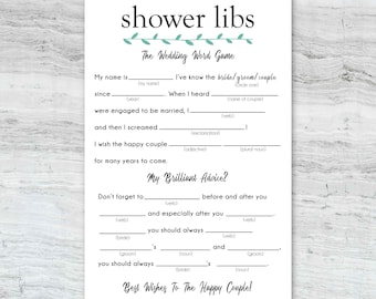 Bridal Shower Mad Libs, Wedding Word Game, Shower Game : Printable Digital Design