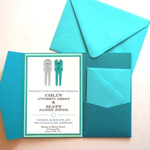 Two Suits Formal Pocket Fold Wedding Invitations PRINTED image 7