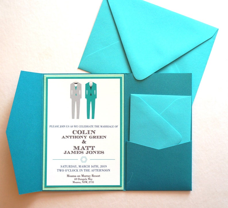 Two Suits Formal Pocket Fold Wedding Invitations PRINTED image 7