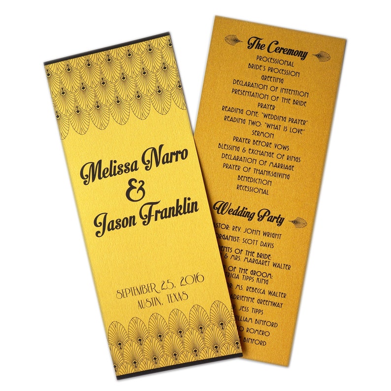 Old Hollywood / Art Deco Movie Metallic Gold Wedding Program : Custom Printable Digital Design image 1