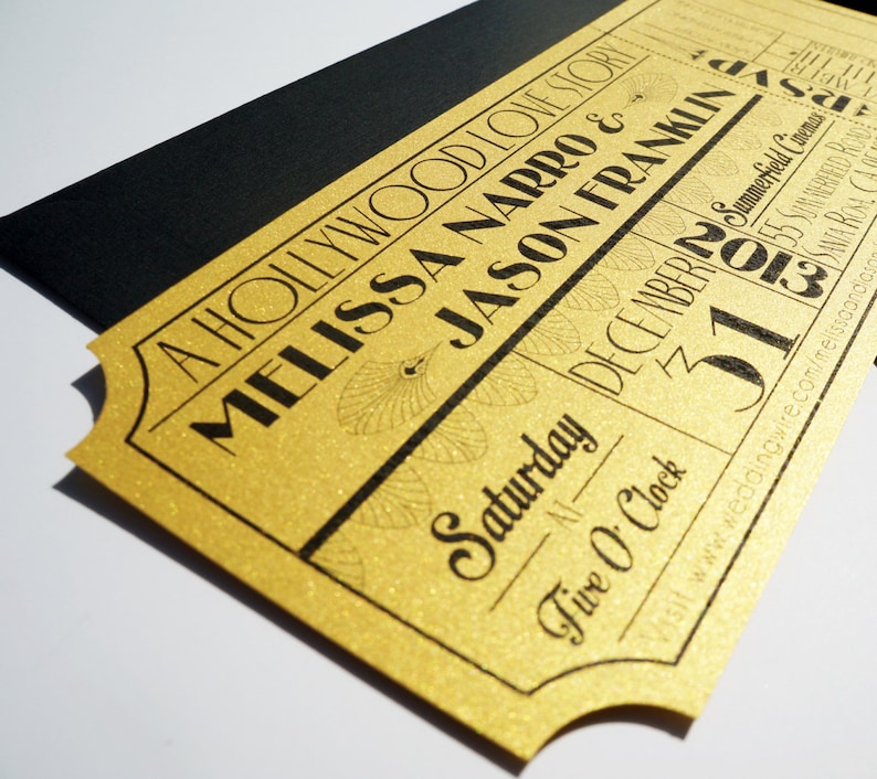 Old Hollywood, Art Deco, Gold Movie Ticket Invitation SAMPLE image 6