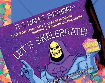 Skeletor Birthday Invitation : Retro 80s Cartoon He-Man Birthday Theme PRINTABLE DESIGN