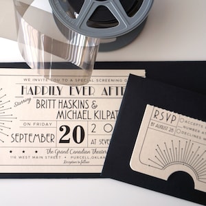 Vintage Art Deco Starburst, Old Hollywood Movie Ticket Wedding Invitation DIGITAL DESIGN image 1