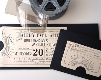 Vintage Art Deco Starburst, Old Hollywood Movie Ticket Wedding Invitation - DIGITAL DESIGN