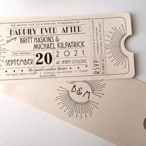 Vintage Art Deco Starburst, Old Hollywood Movie Ticket Wedding Invitation DIGITAL DESIGN image 4
