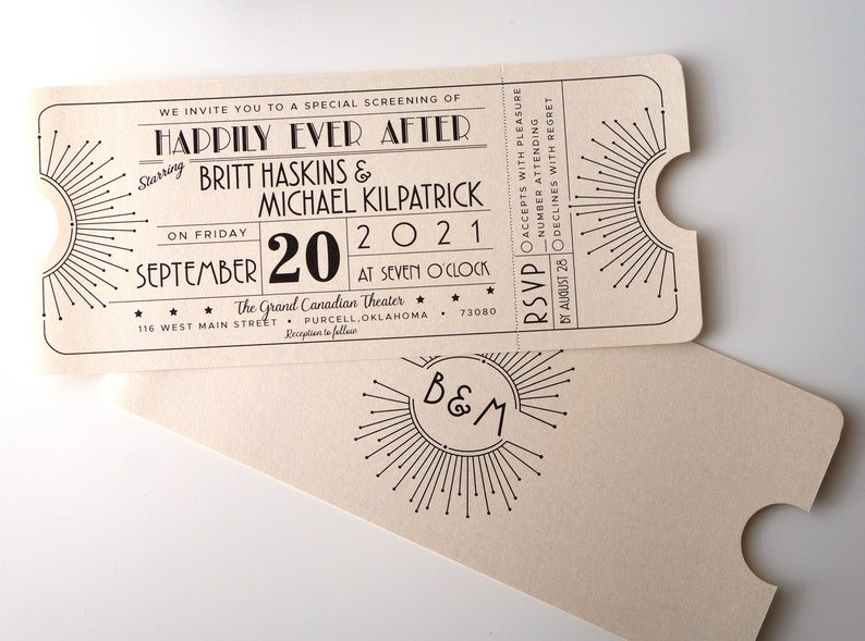 Vintage Art Deco Starburst, Old Hollywood Movie Ticket Wedding Invitation DIGITAL DESIGN image 4