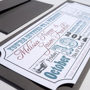 Movie Ticket Wedding Invitation with Envelopes PRINTED image 3