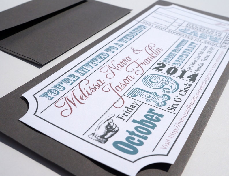 Movie Ticket Wedding Invitation with Envelopes PRINTED image 3