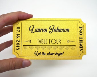 Old Hollywood Metallic Gold Movie Ticket Place Card, Escort Card, Guest Card