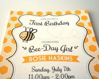 Happy Bee-Day Birthday Invitation, Bee Birthday with Honeycomb : Printable DIGITAL DESIGN