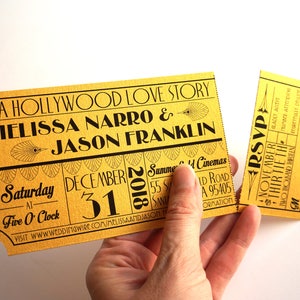 Old Hollywood, Art Deco, Gold Movie Ticket Invitation SAMPLE image 7