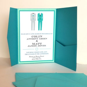 Two Suits Formal Pocket Fold Wedding Invitations PRINTED image 6