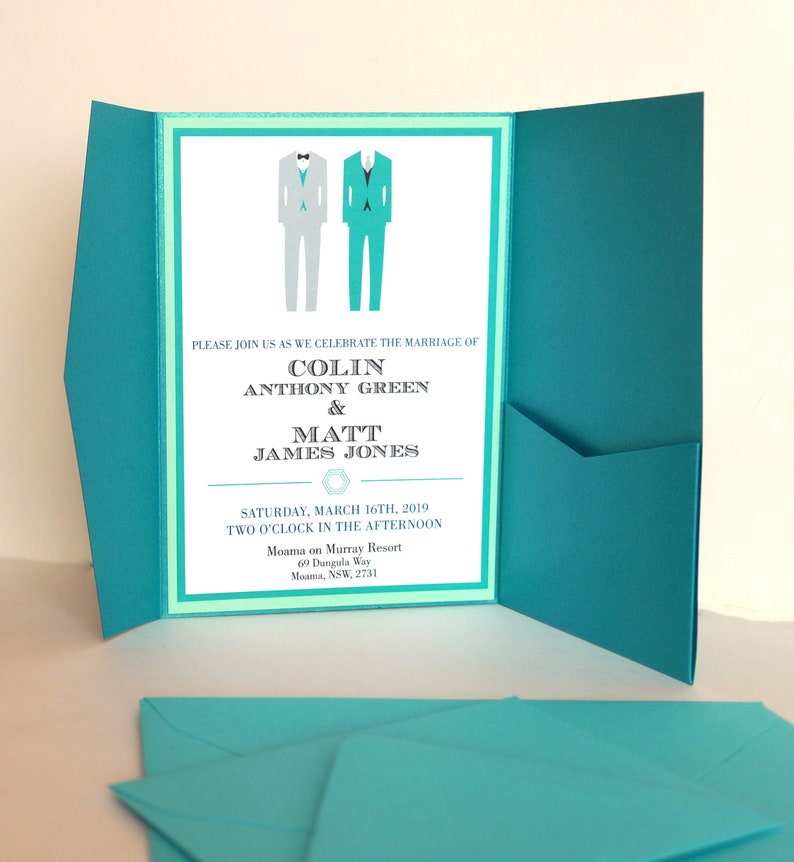 Two Suits Formal Pocket Fold Wedding Invitations PRINTED image 6