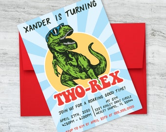 T-Rex Dinosaur with Shades, Fun Dinosaur Kids Birthday Invitation, Printable DIGITAL DESIGN