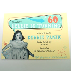 Retro Photo Birthday Invitation with Personal Photo and Retro Design for 40th, 50th, 60th, 70th Birthday Party image 2