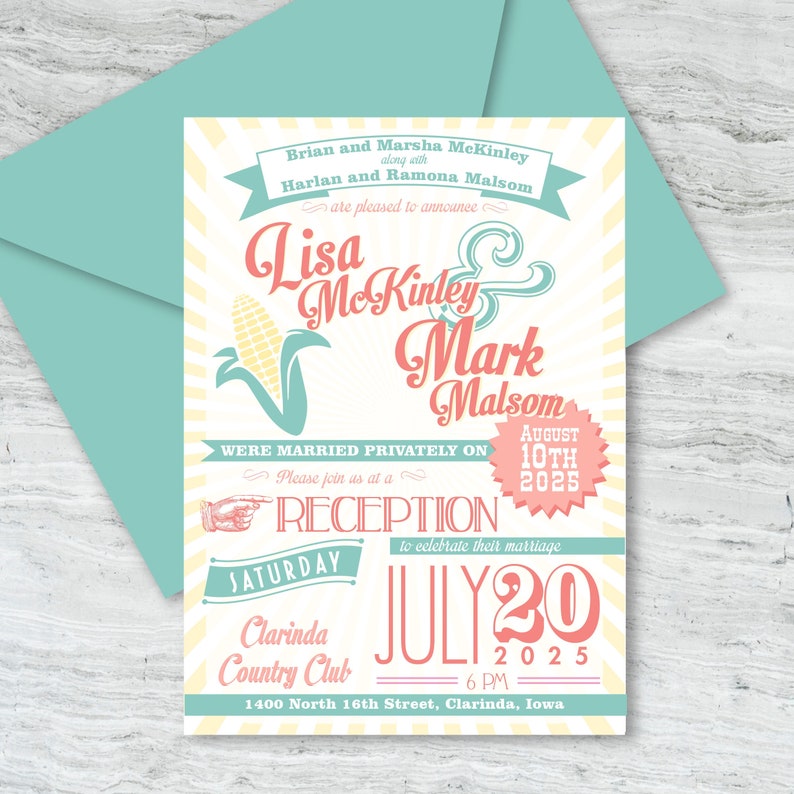 Vintage Style Carnival Fair Poster Wedding Invitation with RSVP, Custom Elope, Private Ceremony image 2