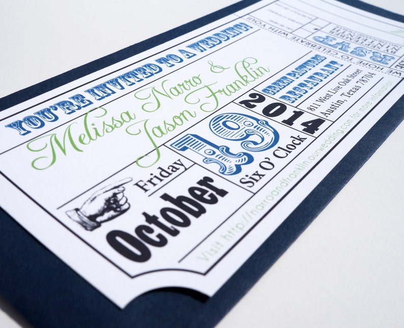 Movie Ticket Wedding Invitation with Envelopes PRINTED image 4