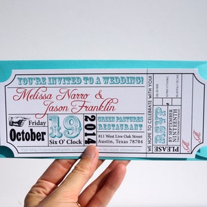 Movie Ticket Wedding Invitation with Envelopes PRINTED image 1