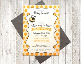 Mommy to Bee, Gender Neutral Bee Themed Baby Shower Invitation : DIGITAL DESIGN