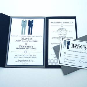 Two Suits Formal Pocket Fold Wedding Invitations PRINTED image 4