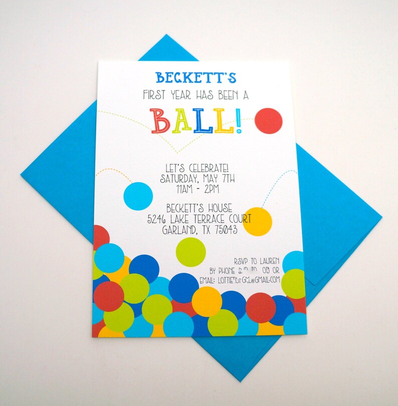 First Year Has Been A Ball Birthday Invitation, Colorful Birthday, Kid's Birthday, First Birthday, Printable DIGITAL DESIGN image 3