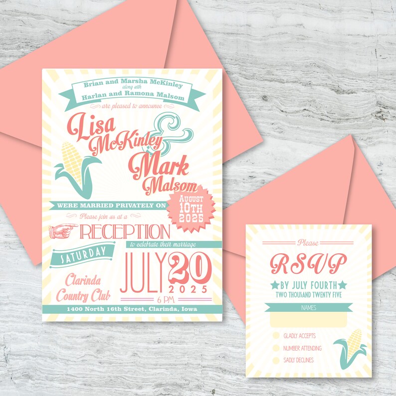 Vintage Style Carnival Fair Poster Wedding Invitation with RSVP, Custom Elope, Private Ceremony image 3