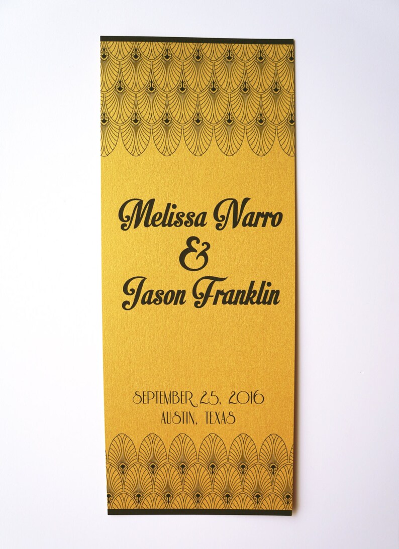 Old Hollywood / Art Deco Movie Metallic Gold Wedding Program : Custom Printable Digital Design image 3