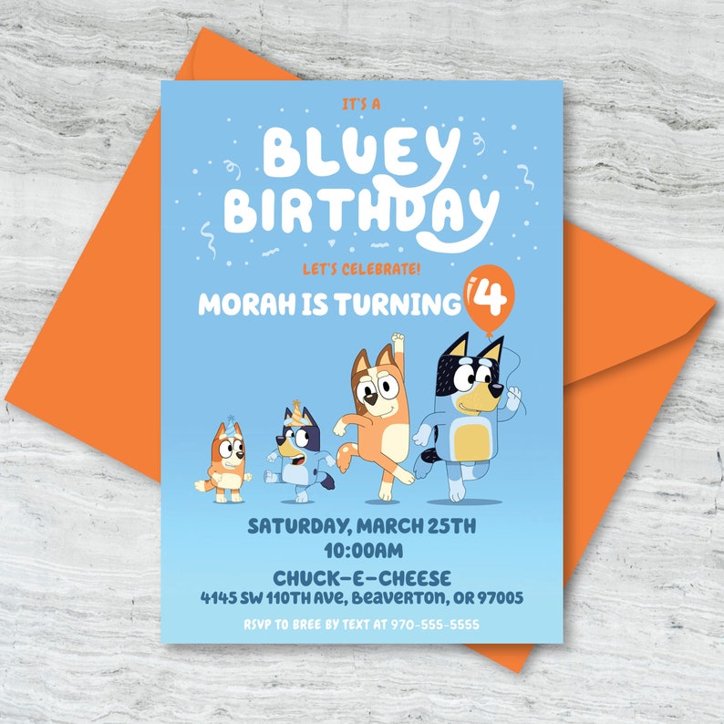 It's A Bluey Birthday Celebration Invitation, Bluey and Bingo Birthday Party Printable Digital Design image 1