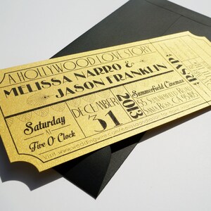 Old Hollywood, Art Deco, Gold Movie Ticket Invitation SAMPLE image 5