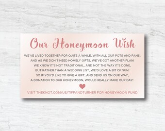 Honeymoon Wish, Wishing Well, Monetary Gifts, No Gifts Invitation Wedding Insert - Printable Download