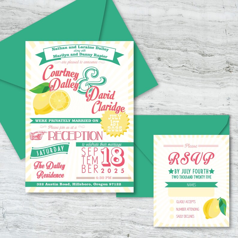 Vintage Style Carnival Fair Poster Wedding Invitation with RSVP, Custom Elope, Private Ceremony image 1