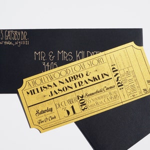 Old Hollywood, Art Deco, Gold Movie Ticket Invitation SAMPLE image 2