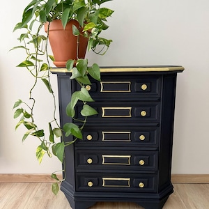 Blue and gold 5-drawer chest of drawers
