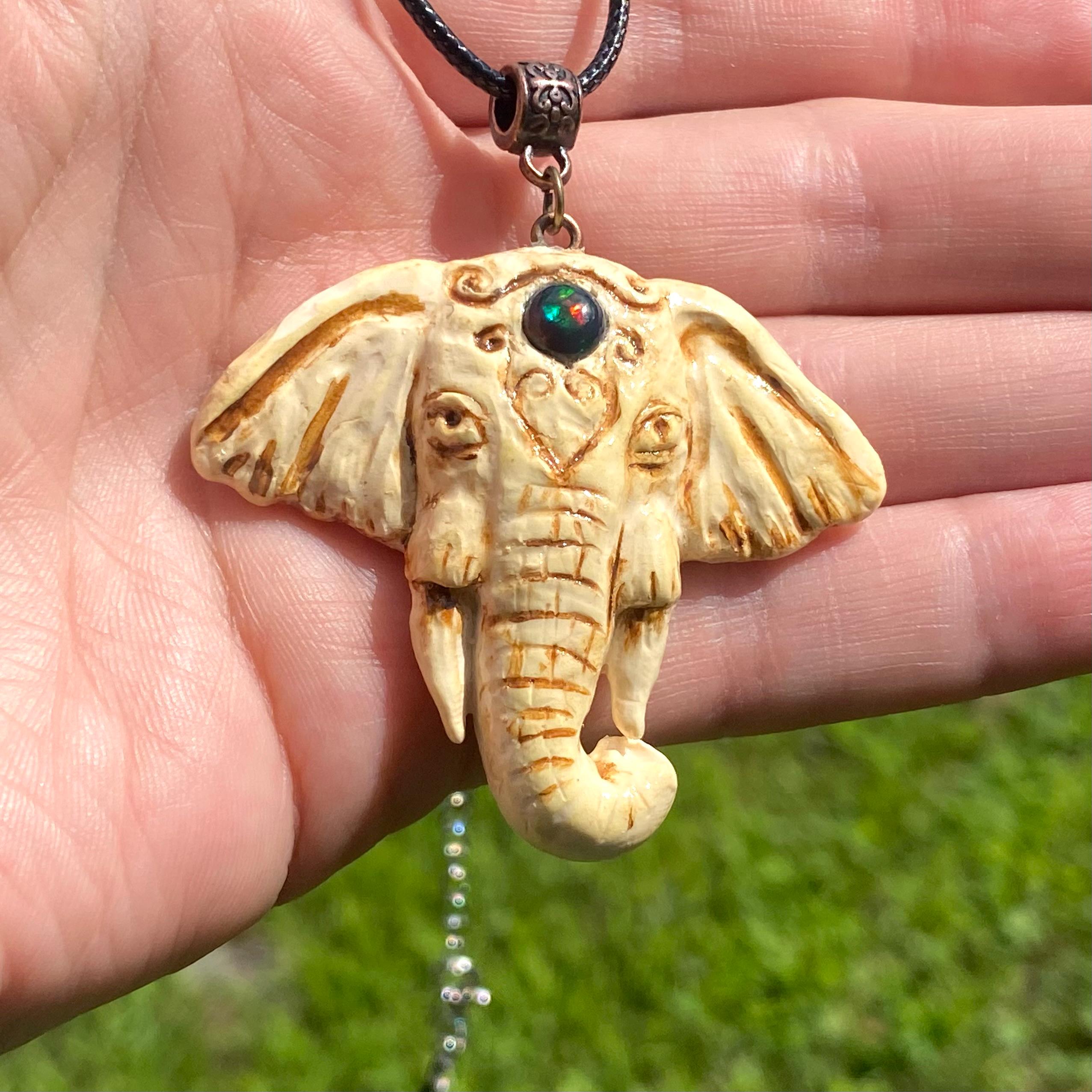 Beaded Elephant Necklace with Carved Animal Accents Beaded Elephant Necklace - Etsy main image 2