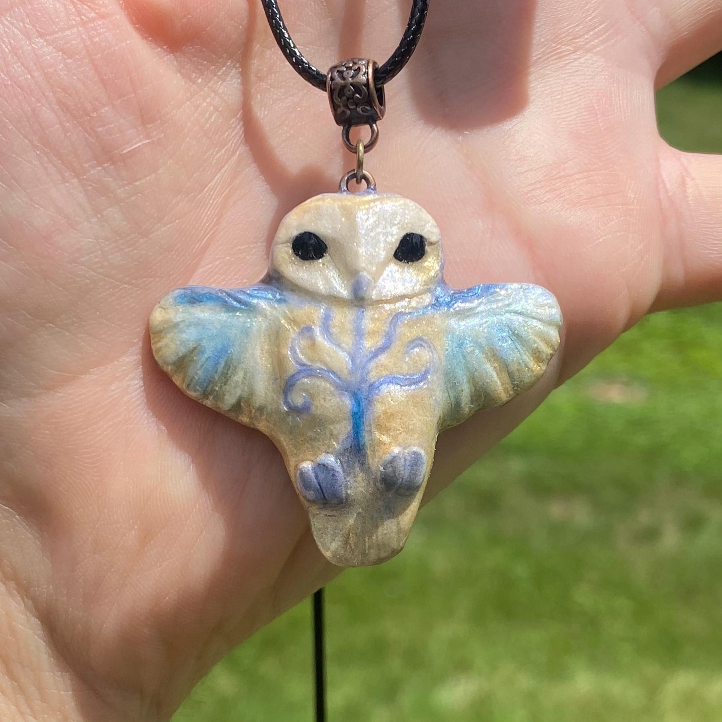 Air Spirit Baby Barn Owl Pendant - Handmade Bird Necklace, Boho Animal Jewelry